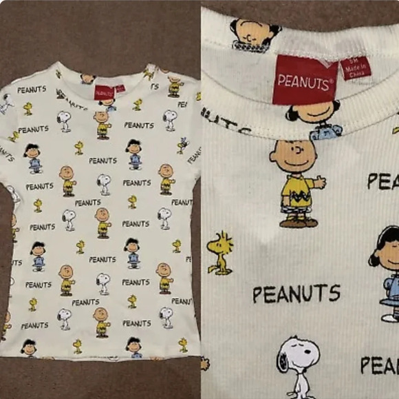 {Peanuts} Original Cream Ribbed T-shirt Kids Charlie Brown Snoopy Top - SM - Picture 3 of 9
